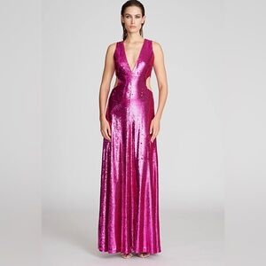 NWT Halston Fuchsia Sequin Evening Gown
